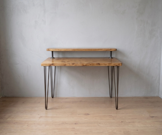 Steel and Wood Hairpin Desk with Monitor Shelf