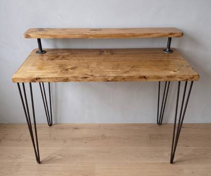 Steel and Wood Hairpin Desk with Monitor Shelf