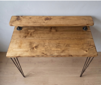 Steel and Wood Hairpin Desk with Monitor Shelf