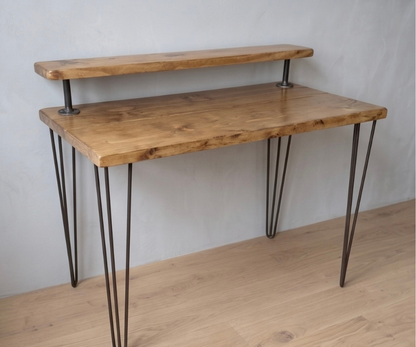 Steel and Wood Hairpin Desk with Monitor Shelf