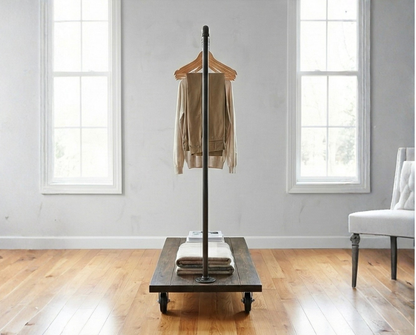 Steel and Wood Clothing Rack with Industrial Casters
