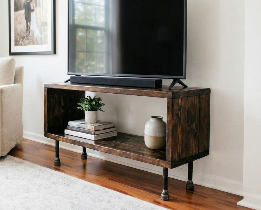 Steel and Pine Wood Media Table