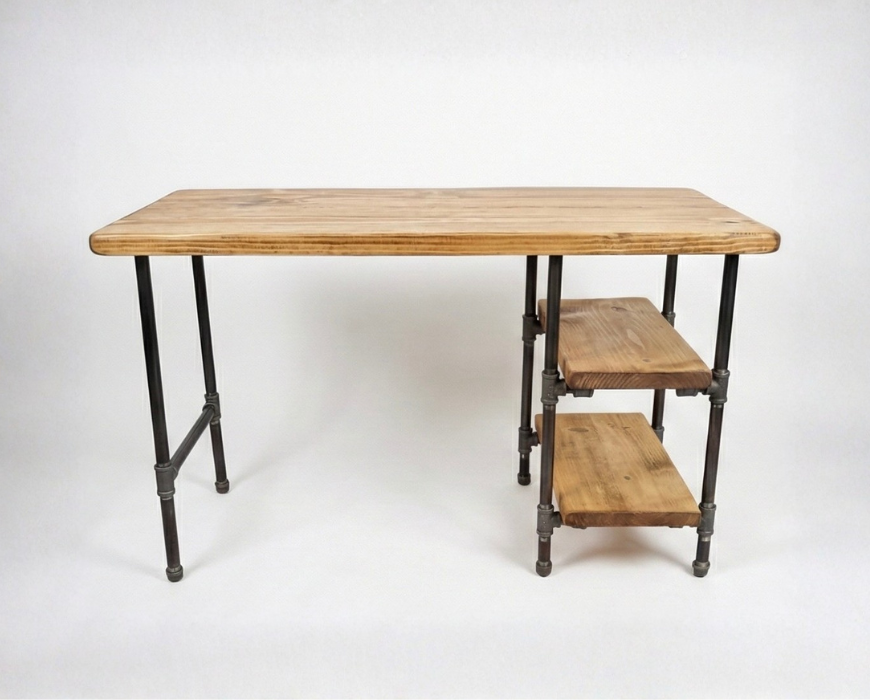 Steel and Wood Desk - With 2 Shelves