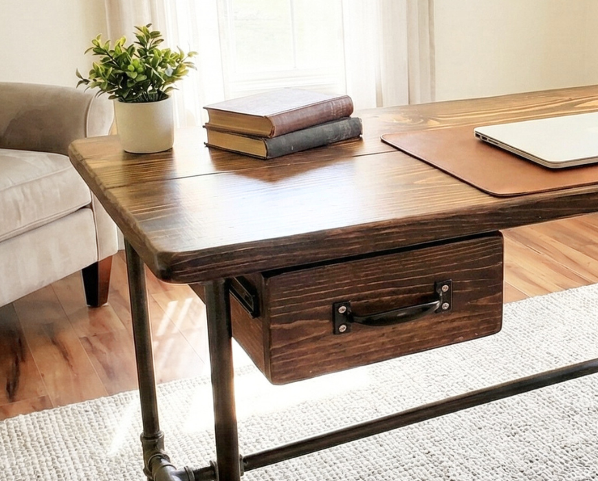 Steel and Wood Desk - With Drawer