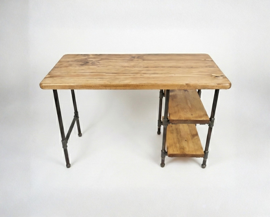 Steel and Wood Desk - With 2 Shelves