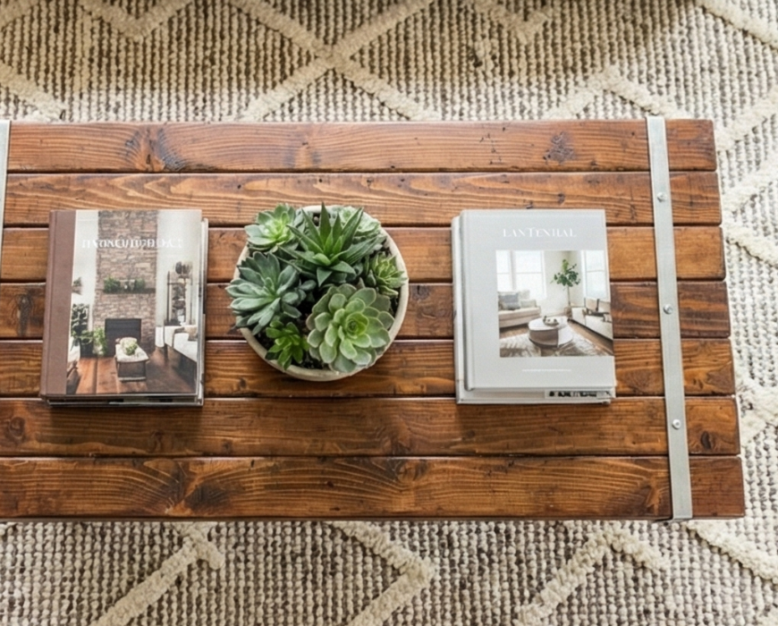Steel and Wood Coffee Table - 3.5in Thick Table Top