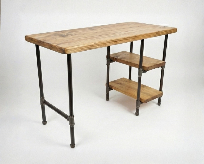 Steel and Wood Desk - With 2 Shelves