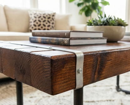 Steel and Wood Coffee Table - 3.5in Thick Table Top