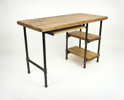 Steel and Wood Desk - 2 Shelves and Keyboard Tray