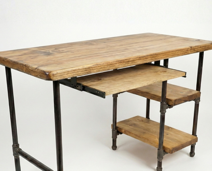 Steel and Wood Desk - 2 Shelves and Keyboard Tray