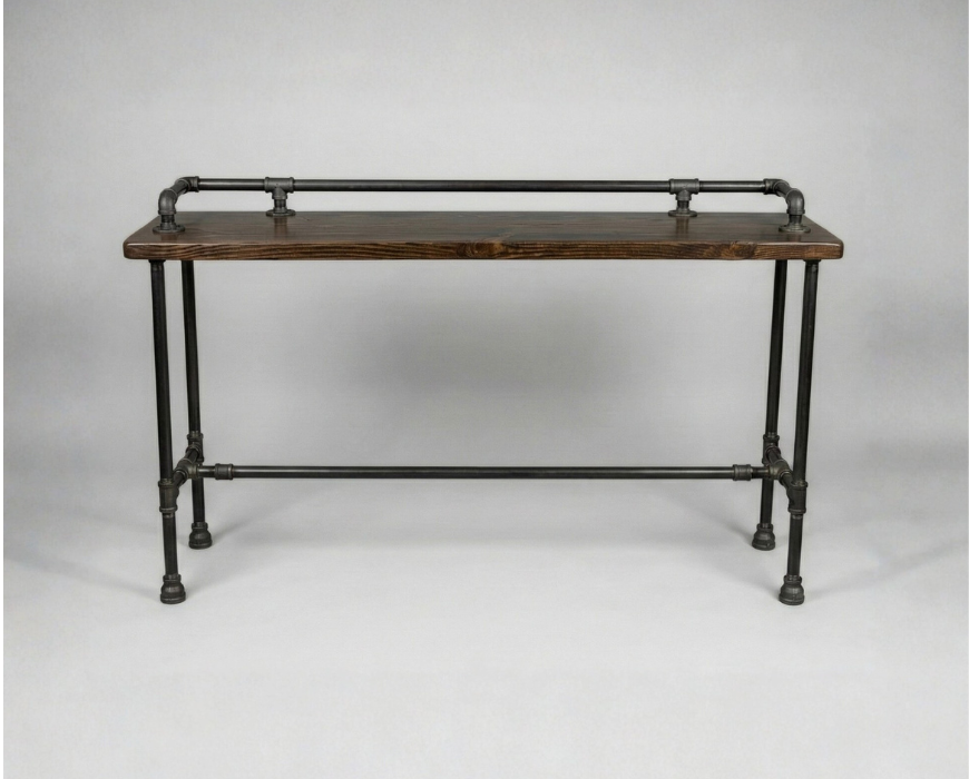 Steel and Pine Wood Long Console / Bar Table - Entry Way Table