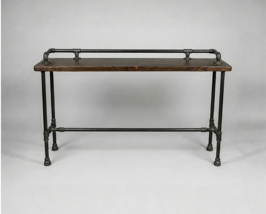 Steel and Pine Wood Long Console / Bar Table - Entry Way Table