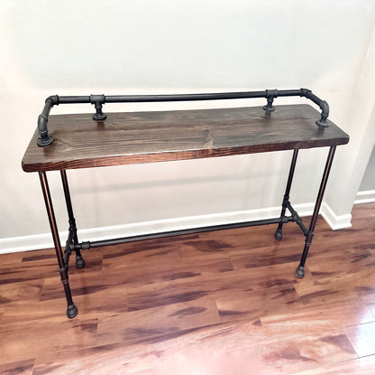 Steel and Pine Wood Long Console / Bar Table - Entry Way Table