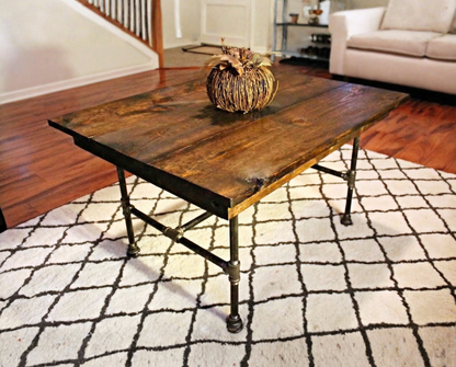 Steel and Pine Wood Coffee Table