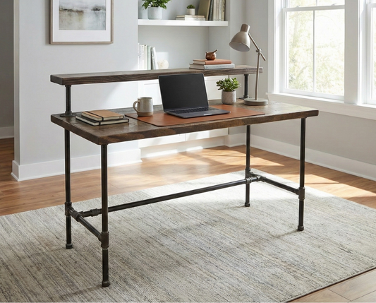 Steel and Wood Desk - With Monitor Shelf (7.5" above desk)