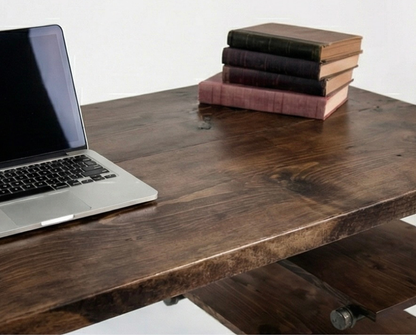 Steel and Wood Desk - Office Iron Pipe Desk with 2 Shelves