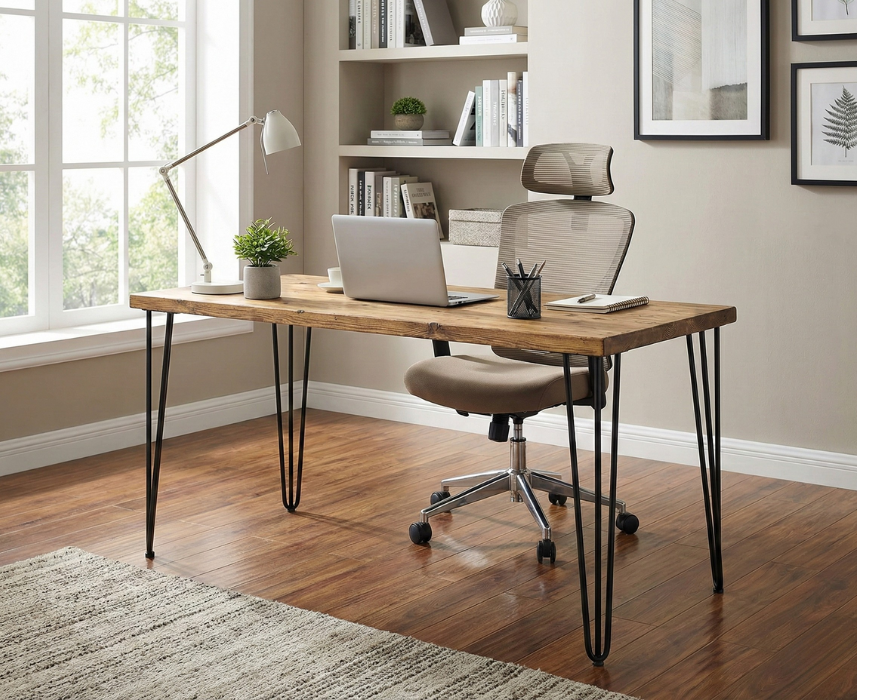 Steel and Wood Hairpin Desk