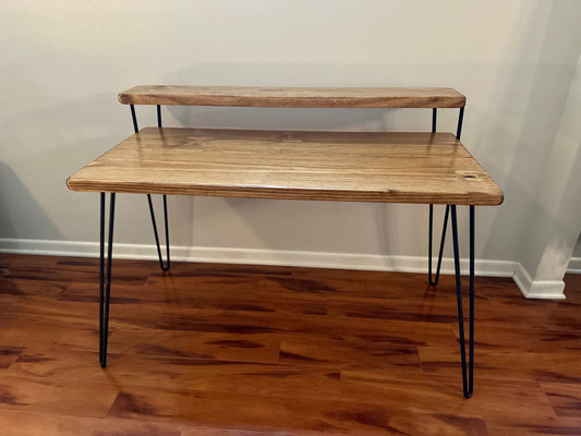 Steel and Pine Wood Desk - Monitor Shelf - Real Wood Furniture - Rustically Modern - Free Shipping