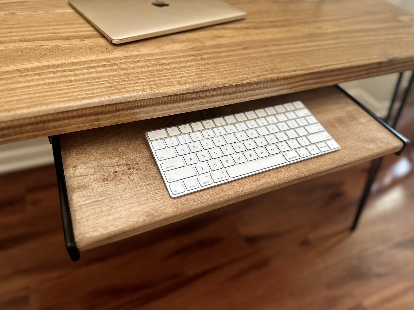 Steel and Wood Desk - Monitor Shelf - Keyboard Tray - Real Wood Furniture