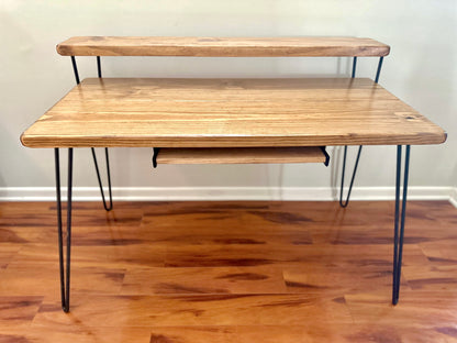 Steel and Wood Desk - Monitor Shelf - Keyboard Tray - Real Wood Furniture