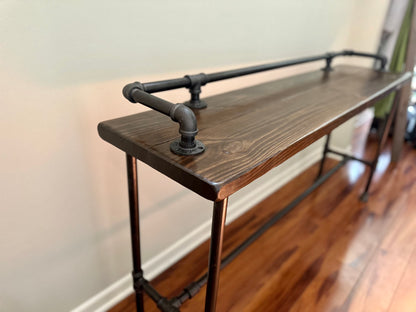 Steel and Pine Wood Long Console / Bar Table - Entry Way Table