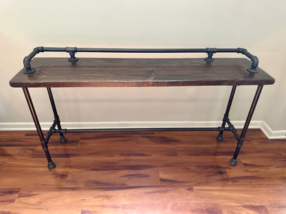 Steel and Pine Wood Long Console / Bar Table - Entry Way Table