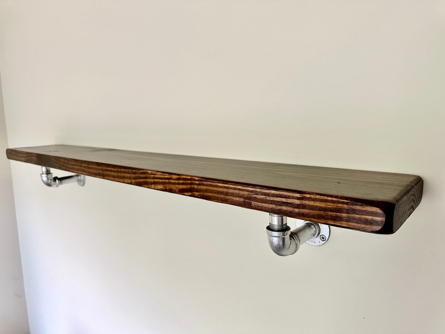 Steel and Pine Floating Shelf - Silver Finish