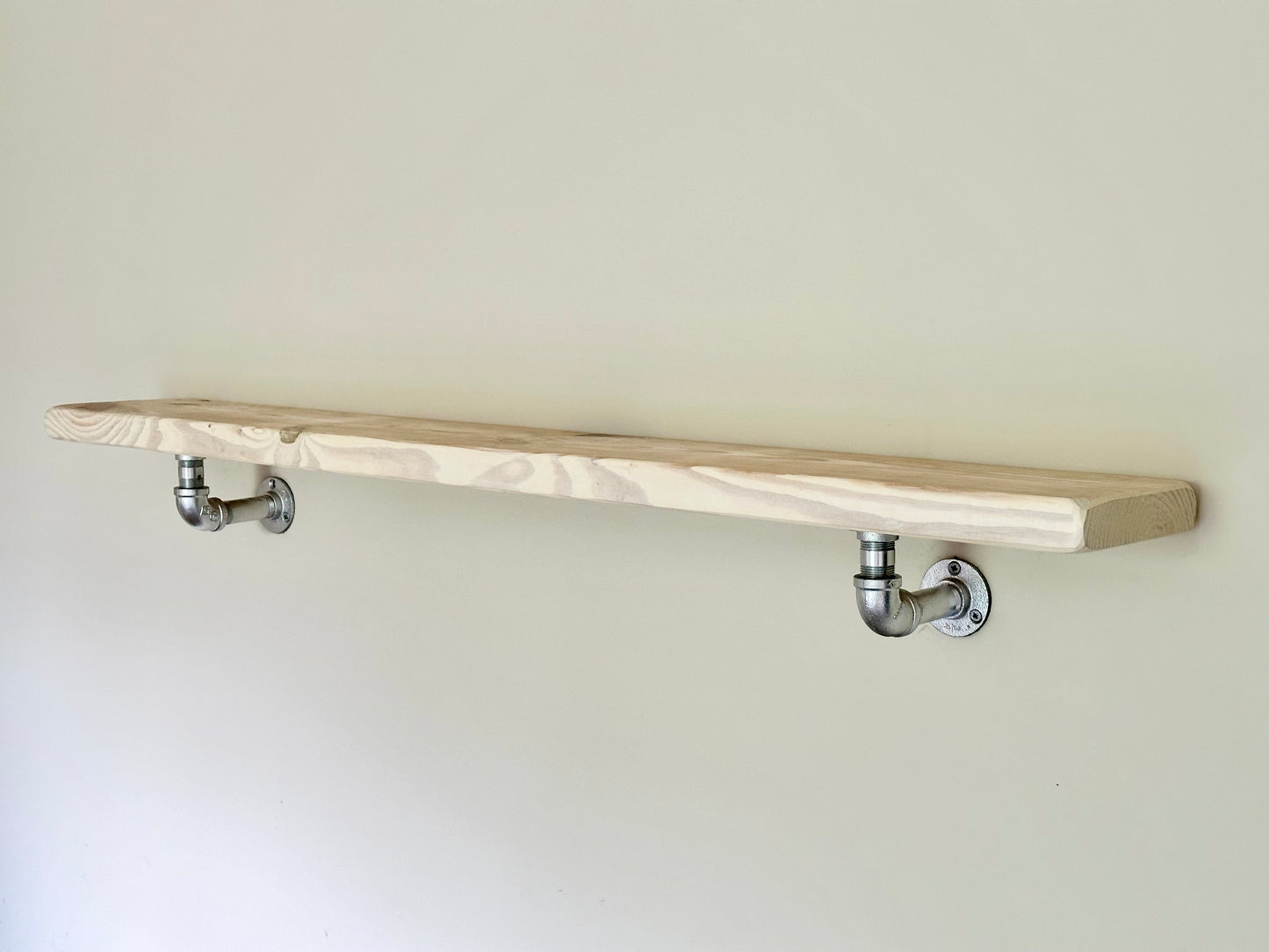 Steel and Pine Floating Shelf - Silver Finish