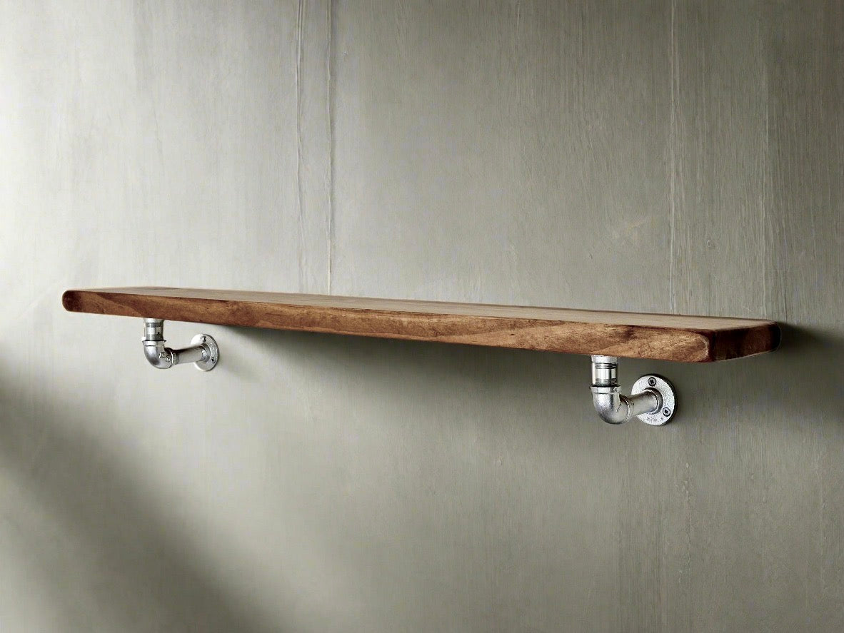 Steel and Pine Floating Shelf - Silver Finish