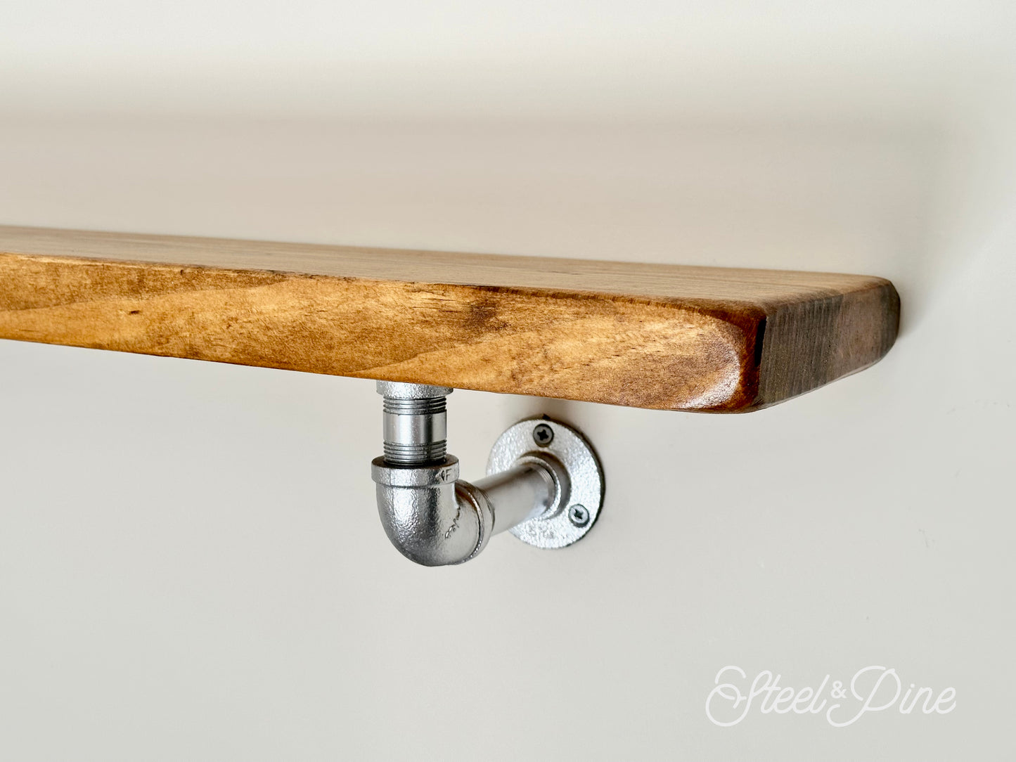 Steel and Pine Floating Shelf - Silver Finish