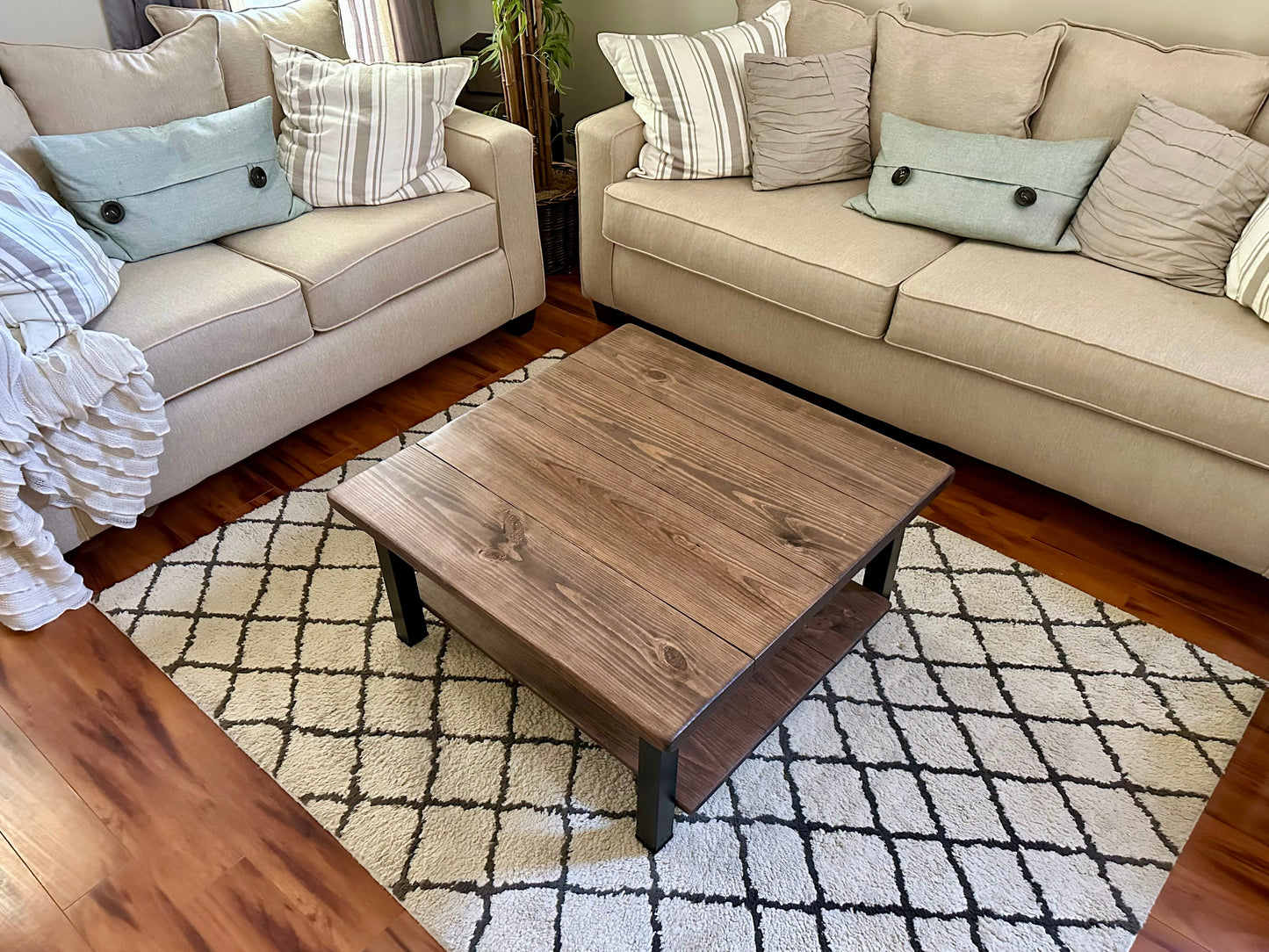 Steel and Wood Coffee Table - Square Steel