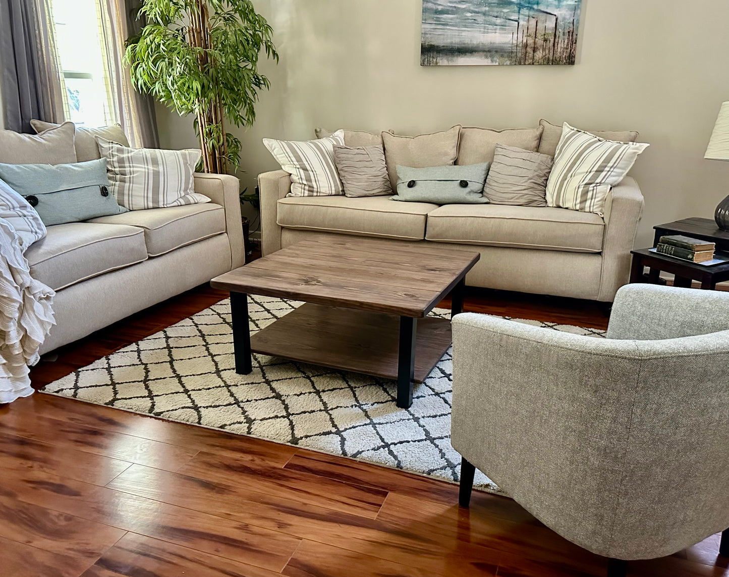 Steel and Wood Coffee Table - Square Steel