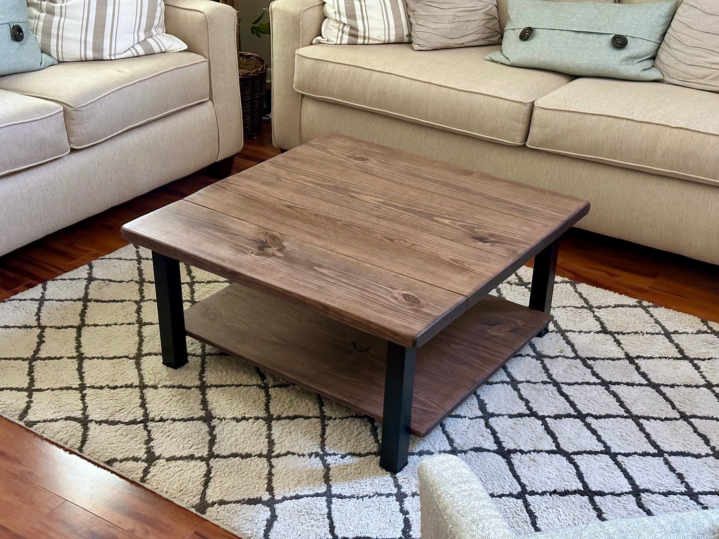 Steel and Wood Coffee Table - Square Steel
