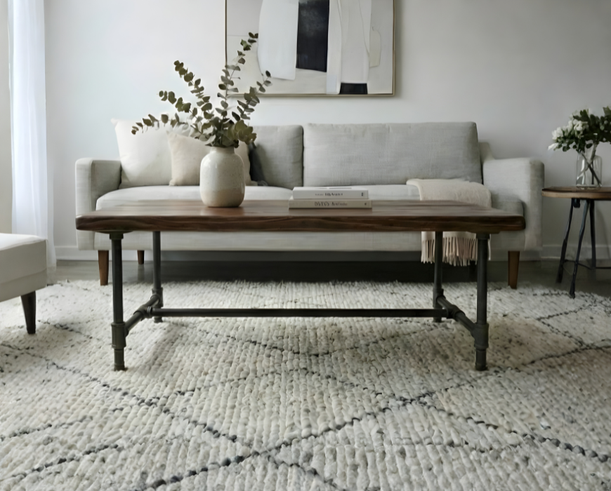 Steel and Pine Wood Coffee Table