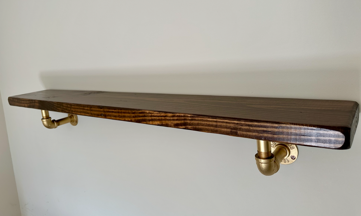 Steel and Pine Floating Shelf - Gold Finish