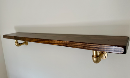 Steel and Pine Floating Shelf - Gold Finish