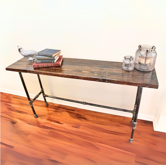 Steel and Pine Wood Long Console / Bar Table