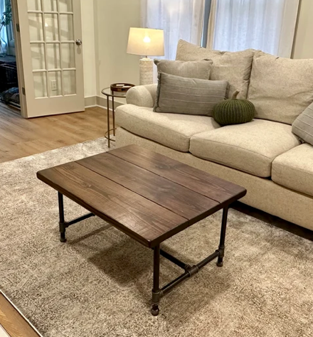 Steel and Pine Wood Coffee Table