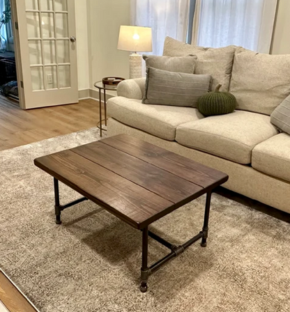 Steel and Pine Wood Coffee Table