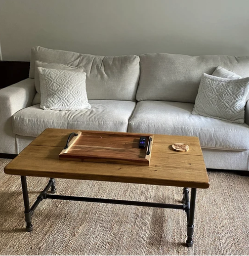 Steel and Pine Wood Coffee Table