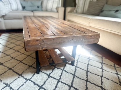 Steel and Wood Weathered Coffee Table With Shelf - Square Legs Style