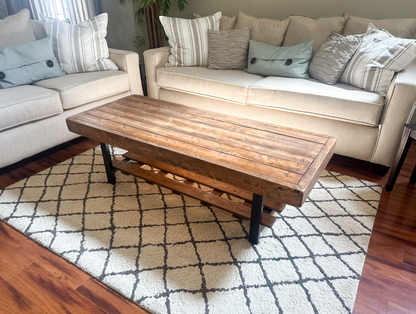 Steel and Wood Weathered Coffee Table With Shelf - Square Legs Style