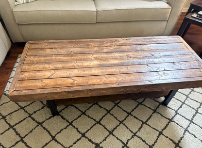 Steel and Wood Weathered Coffee Table With Shelf - Square Legs Style