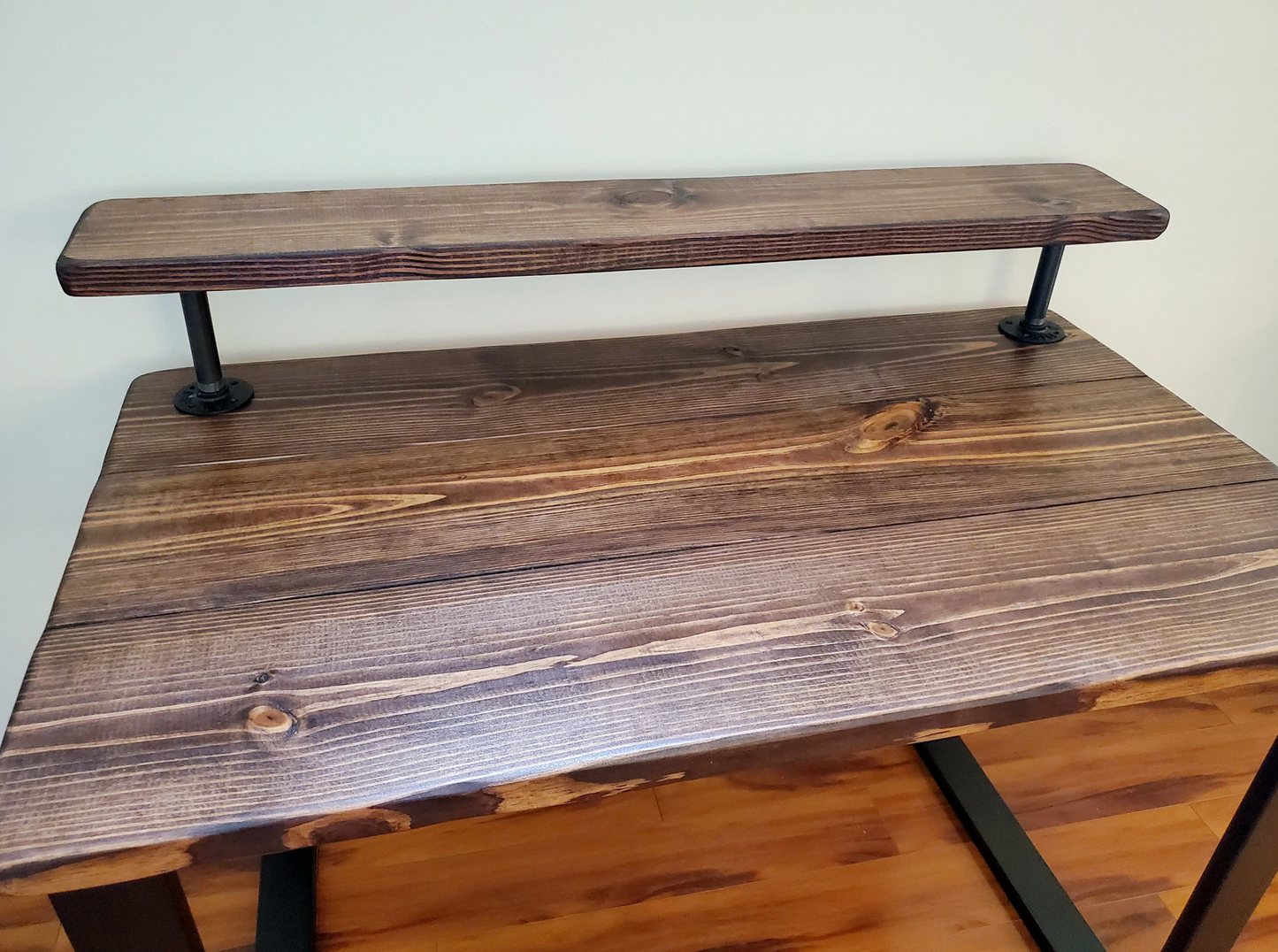 Steel and Wood Desk - Square Leg Style - Rustic Table - Kitchen Table - Home Office - Monitor Shelf - Farmhouse Real Wood - Industrial Style