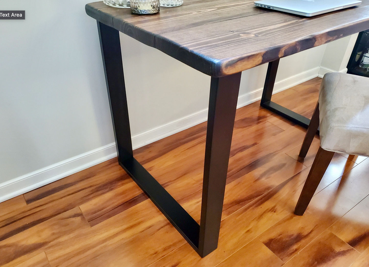 Steel and Wood Desk - Square Leg Style - Rustic Table - Kitchen Table - Home Office - Monitor Shelf - Farmhouse Real Wood - Industrial Style