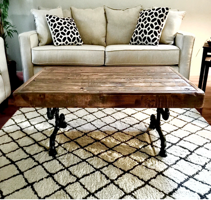 Steel and Pine Wood Weathered Coffee Table