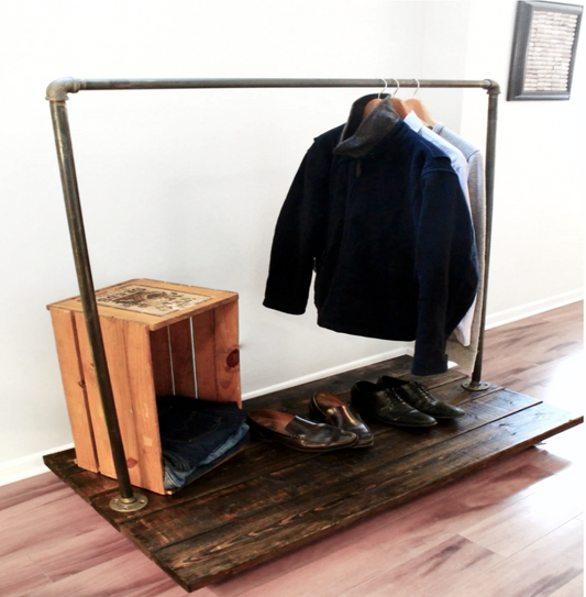 Steel and Wood Clothing Rack with Industrial Casters