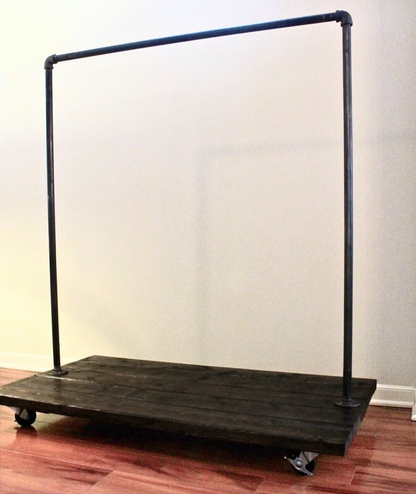 Steel and Wood Clothing Rack with Industrial Casters