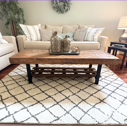 Steel and Wood Weathered Coffee Table With Shelf - Square Legs Style