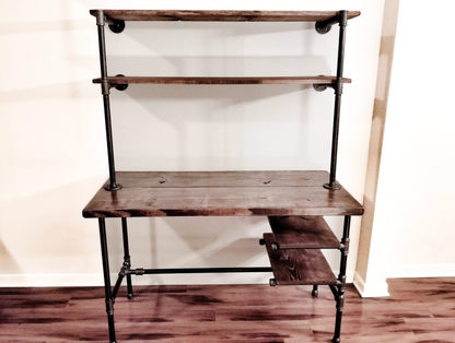 Steel and Wood Desk - 2 Desk Shelves and 2 Wall Shelves